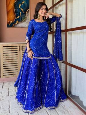 Blue color georgette fabric printed graceful partywear attire for girls 5