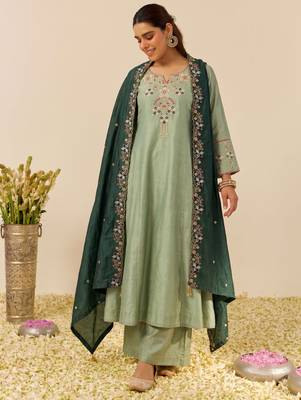 Pista color simmer silk fabric designer embroidery work graceful partywear attire for girls 1