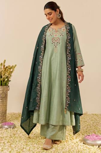 Pista color simmer silk fabric designer embroidery work graceful partywear attire for girls