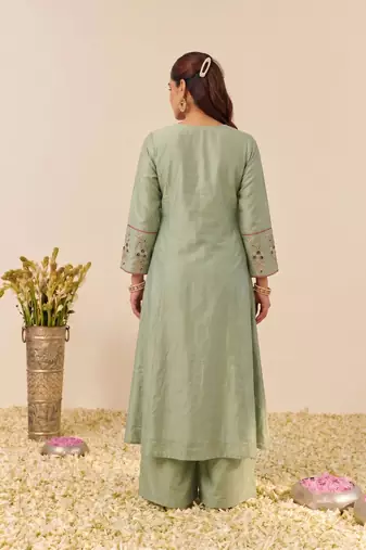 Pista color simmer silk fabric designer embroidery work graceful partywear attire for girls