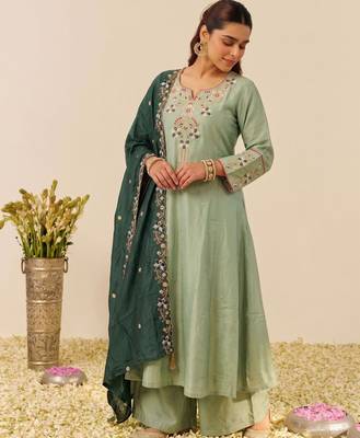 Pista color simmer silk fabric designer embroidery work graceful partywear attire for girls 3