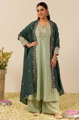 Pista color simmer silk fabric designer embroidery work graceful partywear attire for girls 4