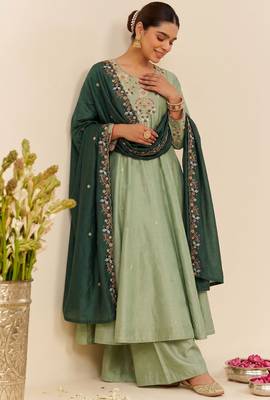 Pista color simmer silk fabric designer embroidery work graceful partywear attire for girls 5