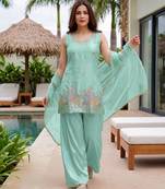 Sea green color french crepe fabric designer embroidery work graceful partywear attire for girls