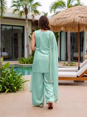 Sea green color french crepe fabric designer embroidery work graceful partywear attire for girls 2