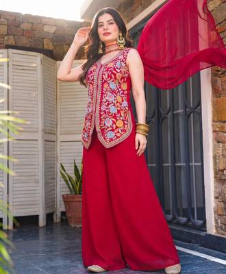 Gajri color georgette fabric designer embroidery work graceful partywear attire for girls 1
