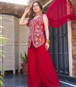 Gajri color georgette fabric designer embroidery work graceful partywear attire for girls