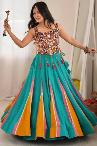 Sky Blue Navratri Lehenga Choli 