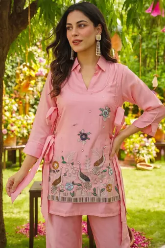 Peach color viscosr fabric designer embroidery work graceful partywear attire for girls