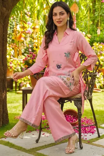 Peach color viscosr fabric designer embroidery work graceful partywear attire for girls