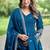 Blue color fancy ceremonial art silk fabric gown with dupatta