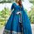 Blue color fancy ceremonial art silk fabric gown with dupatta