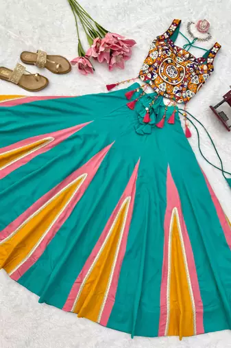 Sky Blue Navratri Lehenga Choli 