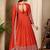 Rust color fancy ceremonial art silk fabric gown with dupatta