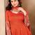 Rust color fancy ceremonial art silk fabric gown with dupatta
