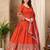 Rust color fancy ceremonial art silk fabric gown with dupatta