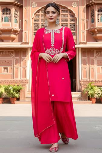 Pink color smart viscose silk fabric designer embroidered festive special salwar kameez