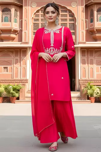 Pink color smart viscose silk fabric designer embroidered festive special salwar kameez