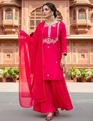 Pink color smart viscose silk fabric designer embroidered festive special salwar kameez 4