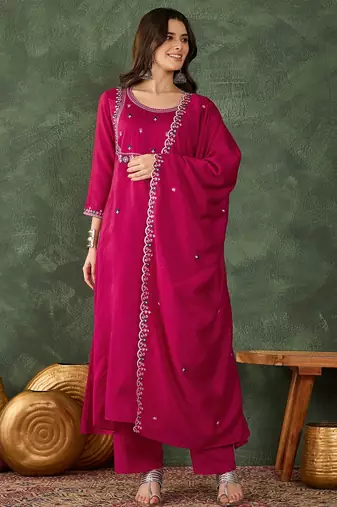 Pink color smart vichitra fabric designer embroidered festive special salwar kameez
