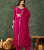 Pink color smart vichitra fabric designer embroidered festive special salwar kameez