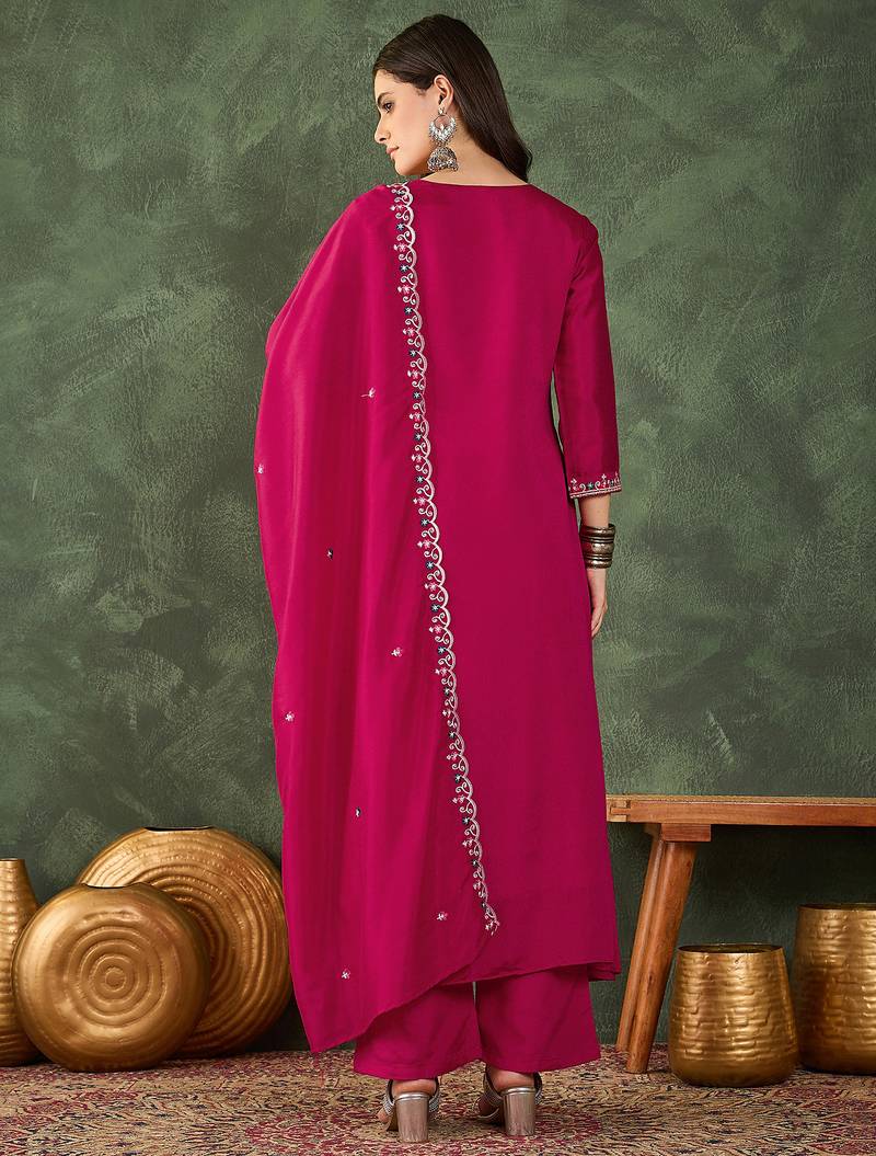 Pink color smart vichitra fabric designer embroidered festive special salwar kameez