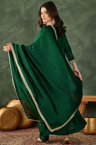 Green color smart vichitra fabric designer embroidered festive special salwar kameez