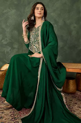 Green color smart vichitra fabric designer embroidered festive special salwar kameez
