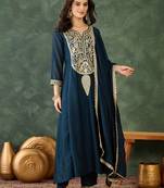 Blue color smart vichitra fabric designer embroidered festive special salwar kameez