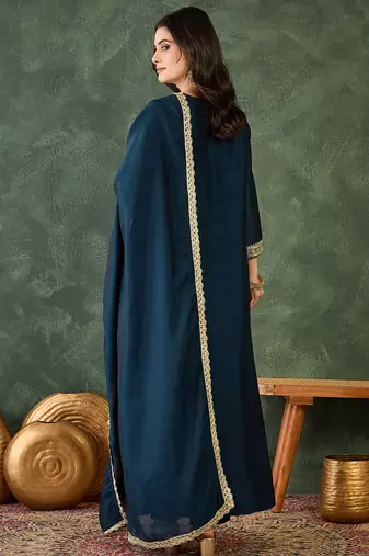 Blue color smart vichitra fabric designer embroidered festive special salwar kameez