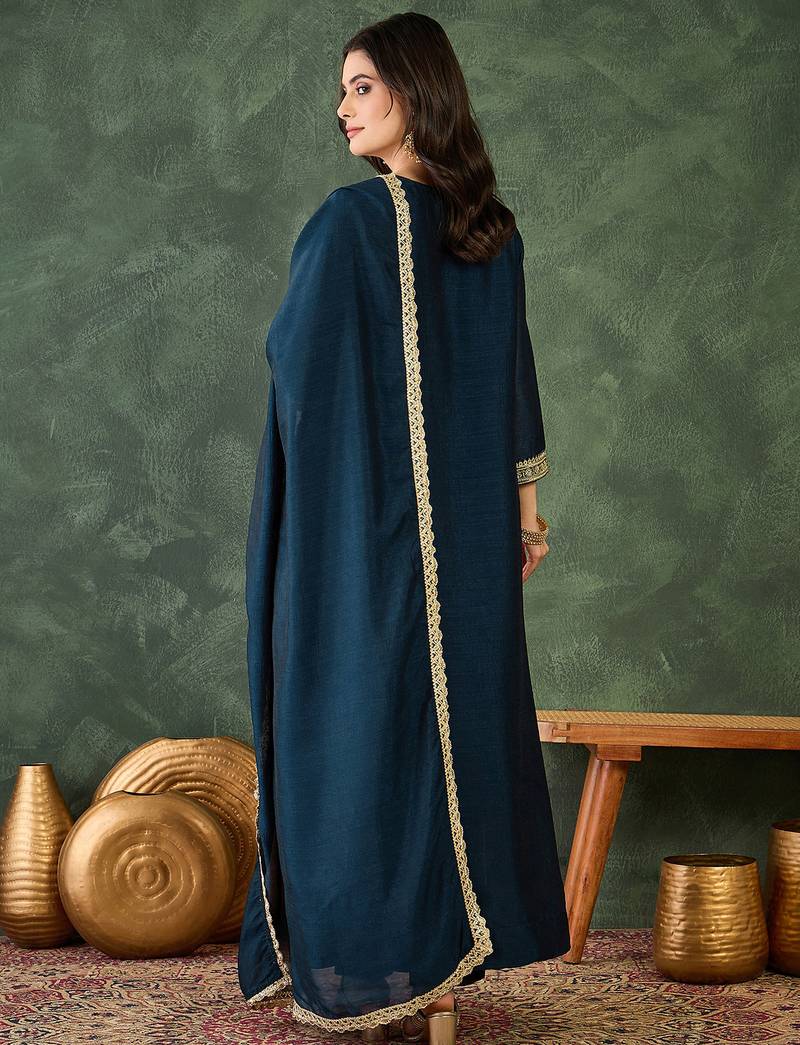 Blue color smart vichitra fabric designer embroidered festive special salwar kameez