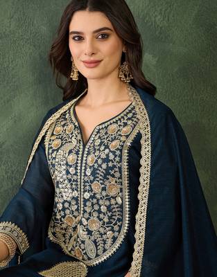 Blue color smart vichitra fabric designer embroidered festive special salwar kameez 3