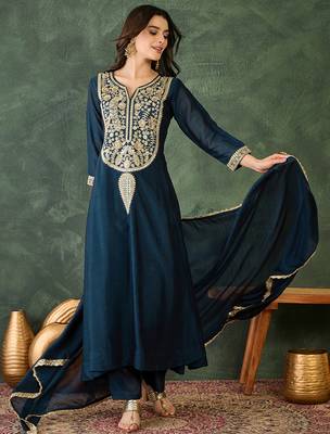 Blue color smart vichitra fabric designer embroidered festive special salwar kameez 4