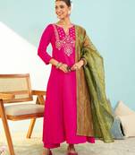 Pink color smart silk slub fabric designer embroidered festive special salwar kameez