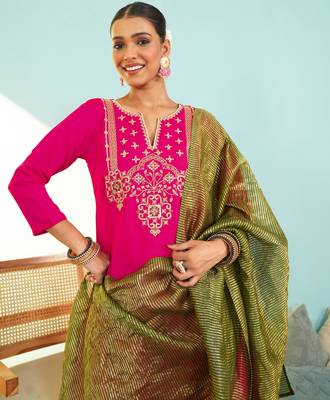 Pink color smart silk slub fabric designer embroidered festive special salwar kameez 3