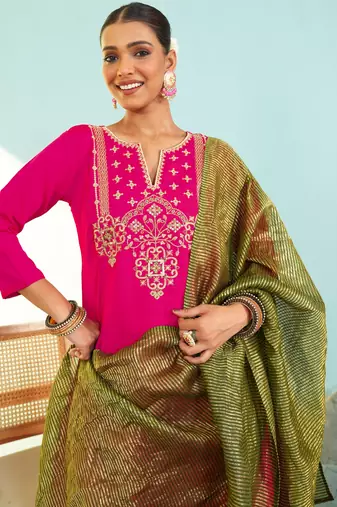 Pink color smart silk slub fabric designer embroidered festive special salwar kameez