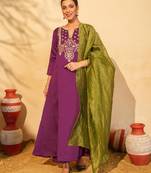 Wine color smart silk slub fabric designer embroidered festive special salwar kameez
