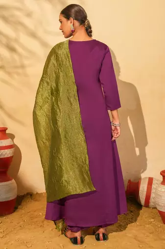 Wine color smart silk slub fabric designer embroidered festive special salwar kameez