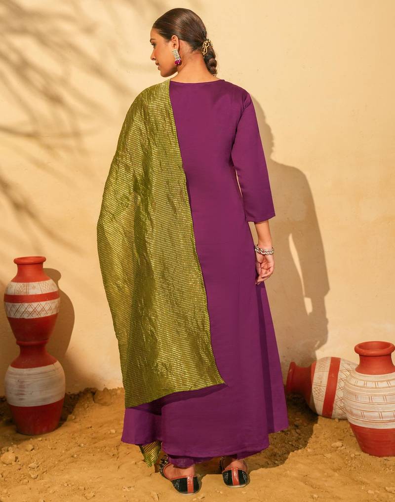 Wine color smart silk slub fabric designer embroidered festive special salwar kameez