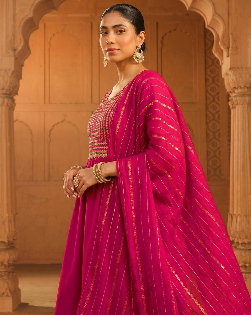 Pink color smart viscose silk fabric designer embroidered festive special salwar kameez
