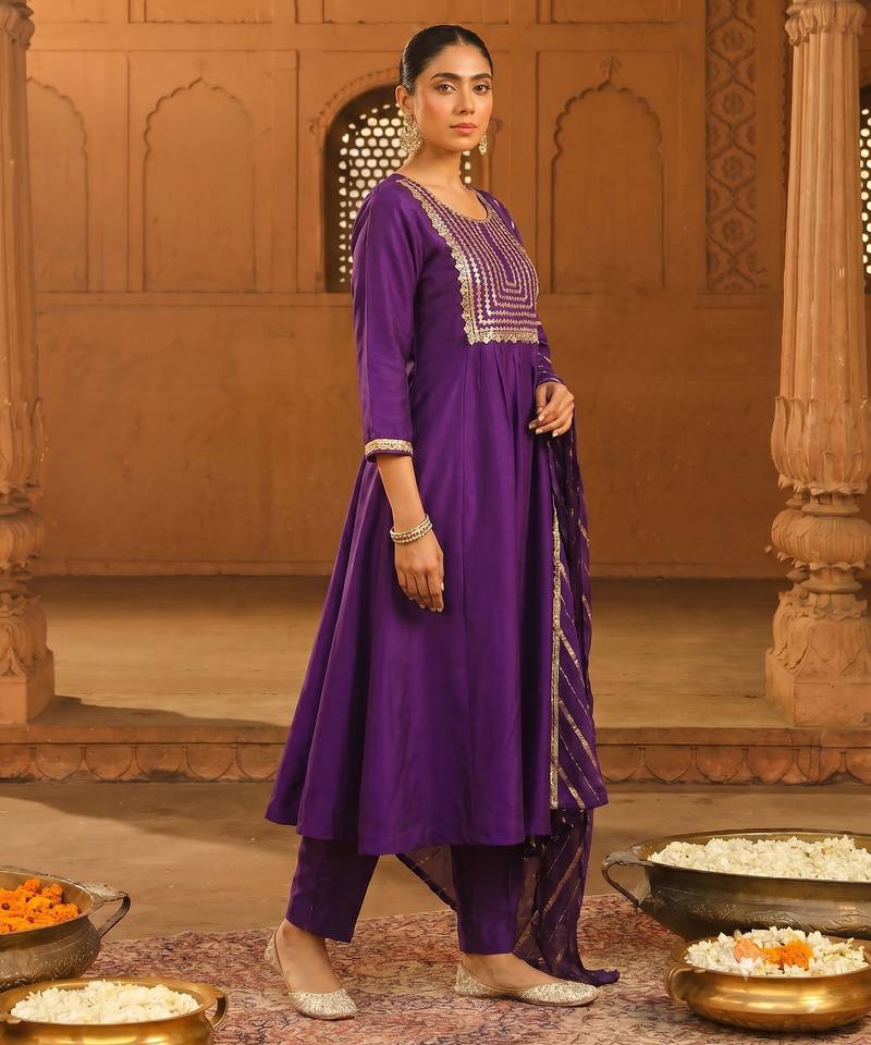 Voilet color smart viscose silk fabric designer embroidered festive special salwar kameez