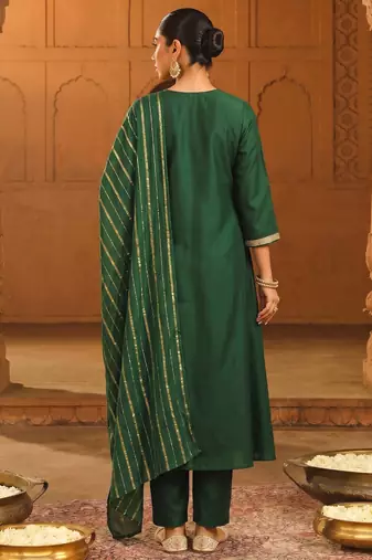Green color smart viscose silk fabric designer embroidered festive special salwar kameez