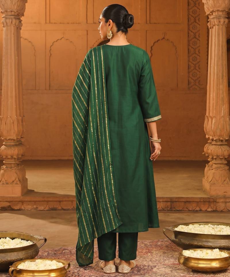 Green color smart viscose silk fabric designer embroidered festive special salwar kameez