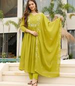 Lemon color smart chinon fabric designer embroidered festive special salwar kameez
