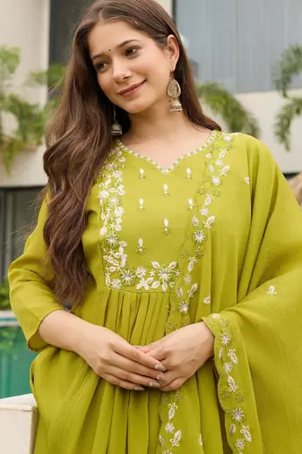 Lemon color smart chinon fabric designer embroidered festive special salwar kameez