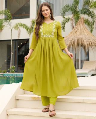 Lemon color smart chinon fabric designer embroidered festive special salwar kameez 4