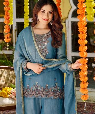 Blue color smart graceful kurta set for trendy girlie looks 3