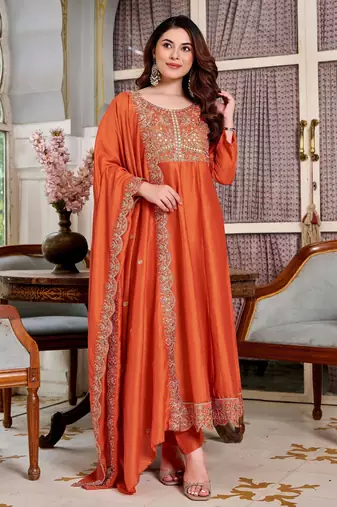 Rust color smart graceful kurta set for trendy girlie looks