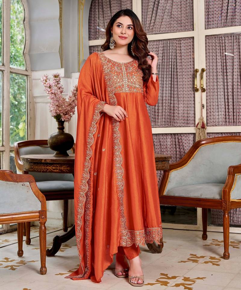 Rust color smart graceful kurta set for trendy girlie looks