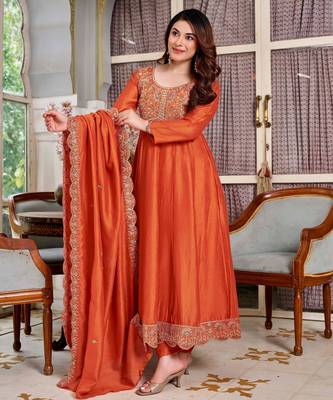 Rust color smart graceful kurta set for trendy girlie looks 4